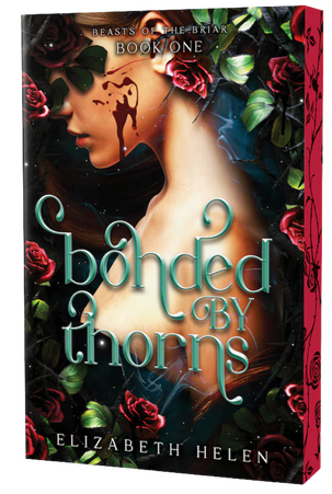cover of bonded by thorns girl covered in roses looking down